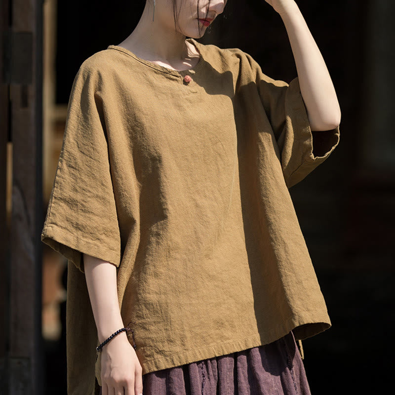 Causal Half Sleeve Ramie Linen Cotton T-shirt Tee