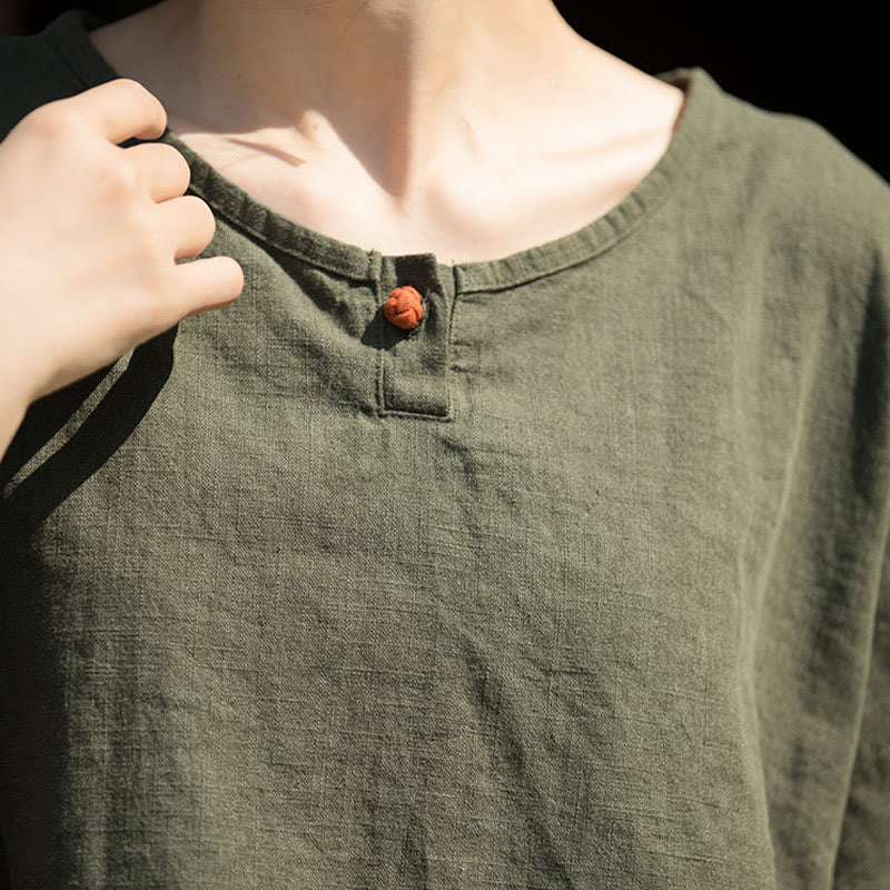 Causal Half Sleeve Ramie Linen Cotton T-shirt Tee