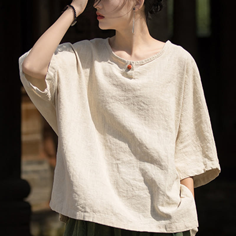 Causal Half Sleeve Ramie Linen Cotton T-shirt Tee