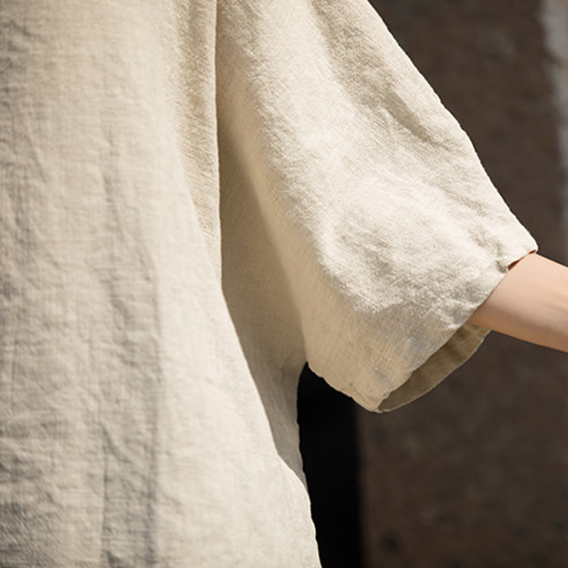 Causal Half Sleeve Ramie Linen Cotton T-shirt Tee