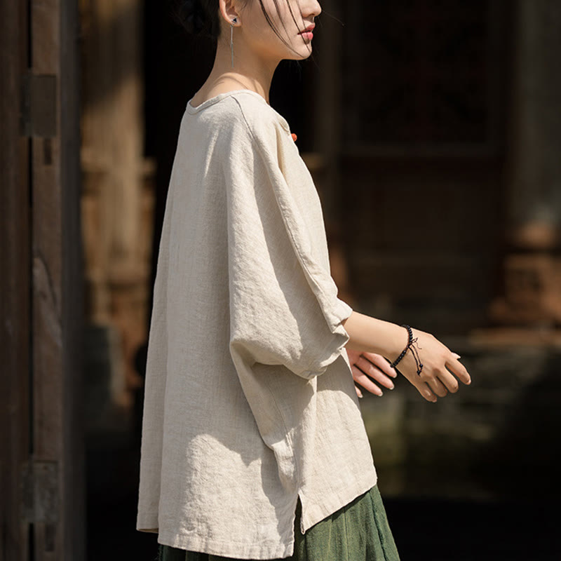Causal Half Sleeve Ramie Linen Cotton T-shirt Tee