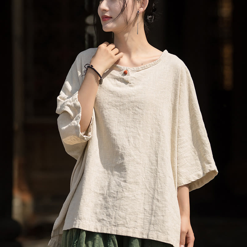 Causal Half Sleeve Ramie Linen Cotton T-shirt Tee