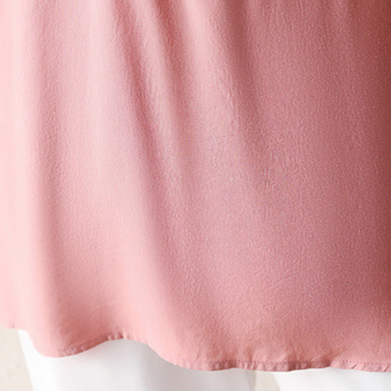 V-Neck Pink Buttons Design Half Sleeve T-shirt Tee