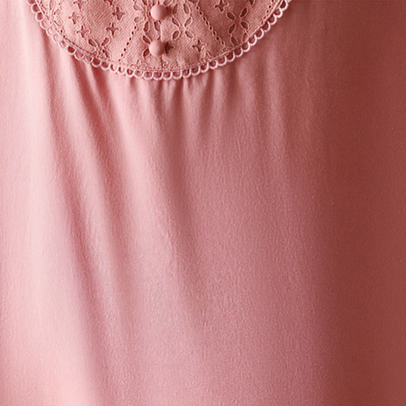 V-Neck Pink Buttons Design Half Sleeve T-shirt Tee