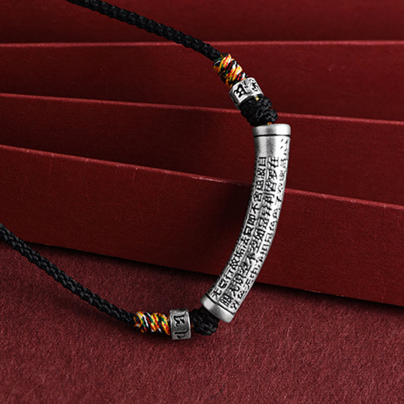 999 Sterling Silver Six True Word Heart Sutra String Necklace Pendant