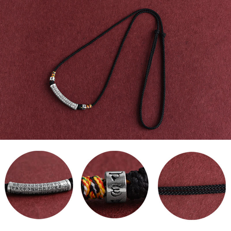 999 Sterling Silver Six True Word Heart Sutra String Necklace Pendant