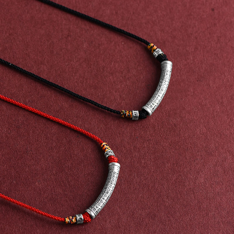 999 Sterling Silver Six True Word Heart Sutra String Necklace Pendant