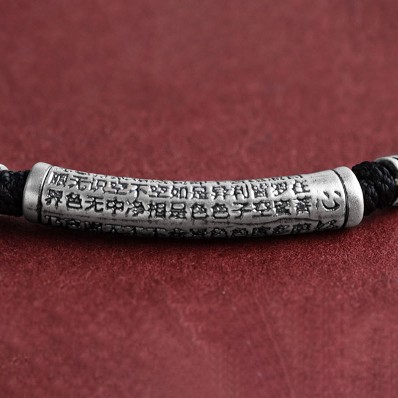 999 Sterling Silver Six True Word Heart Sutra String Necklace Pendant