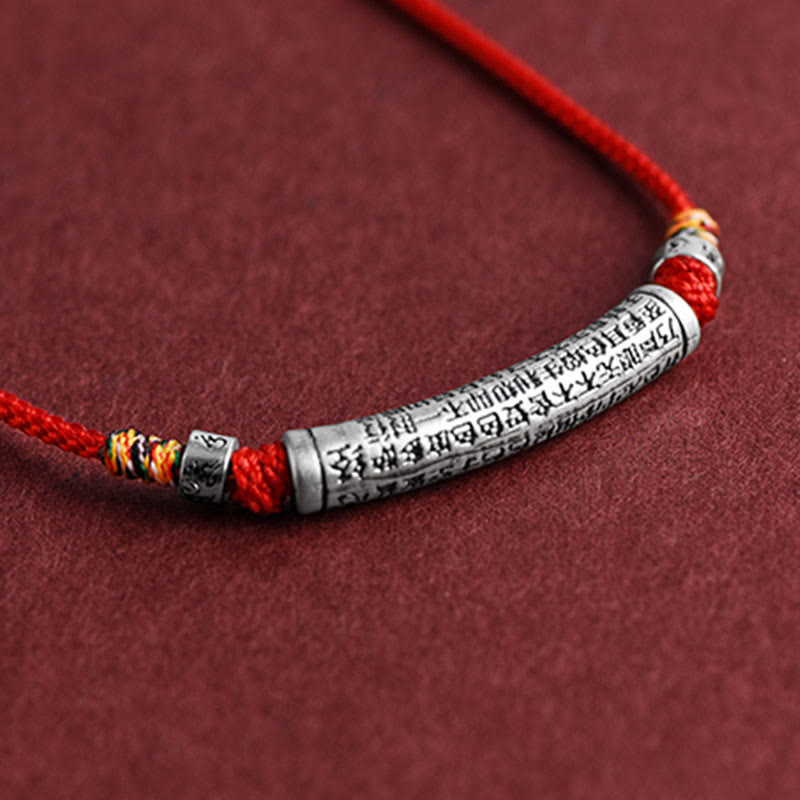 999 Sterling Silver Six True Word Heart Sutra String Necklace Pendant