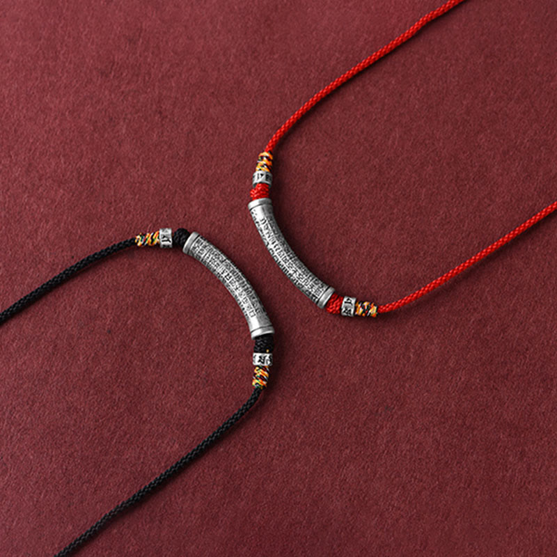 999 Sterling Silver Six True Word Heart Sutra String Necklace Pendant