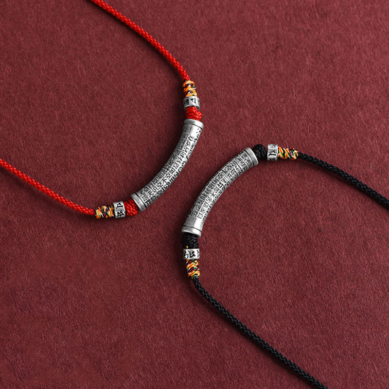 999 Sterling Silver Six True Word Heart Sutra String Necklace Pendant