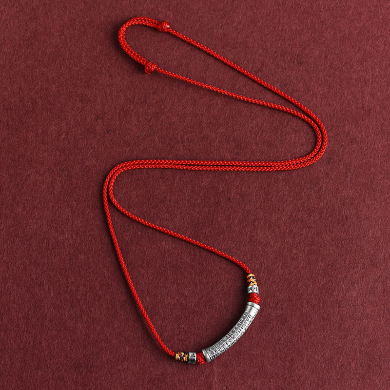 999 Sterling Silver Six True Word Heart Sutra String Necklace Pendant