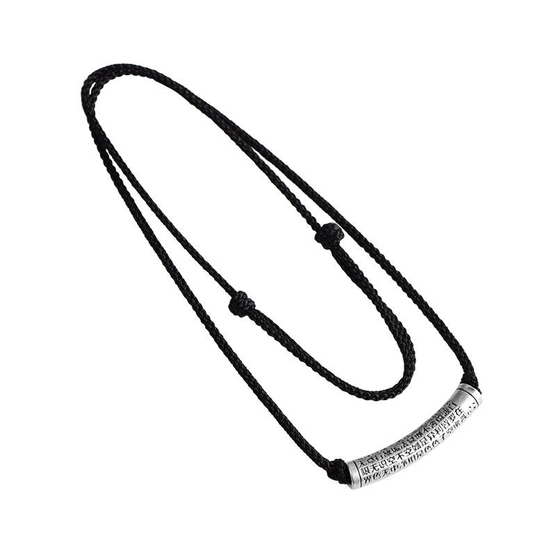 999 Sterling Silver Six True Word Heart Sutra String Necklace Pendant