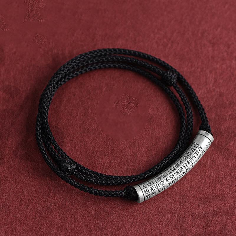 999 Sterling Silver Six True Word Heart Sutra String Necklace Pendant