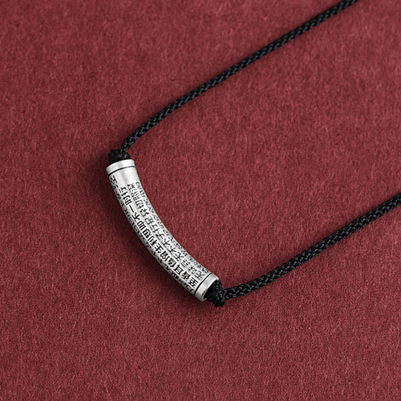 999 Sterling Silver Six True Word Heart Sutra String Necklace Pendant