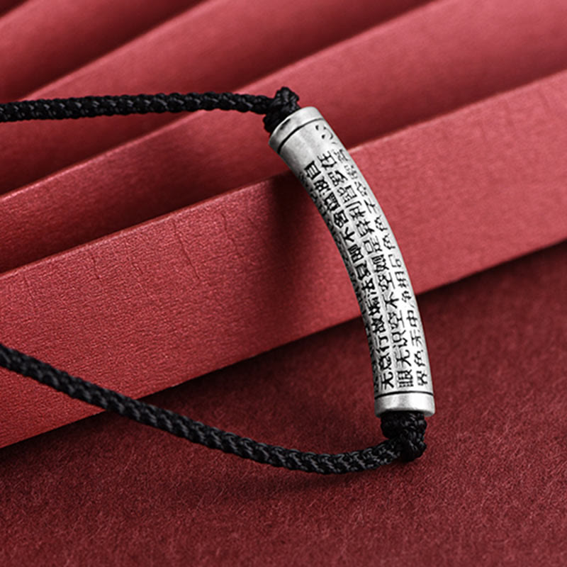 999 Sterling Silver Six True Word Heart Sutra String Necklace Pendant