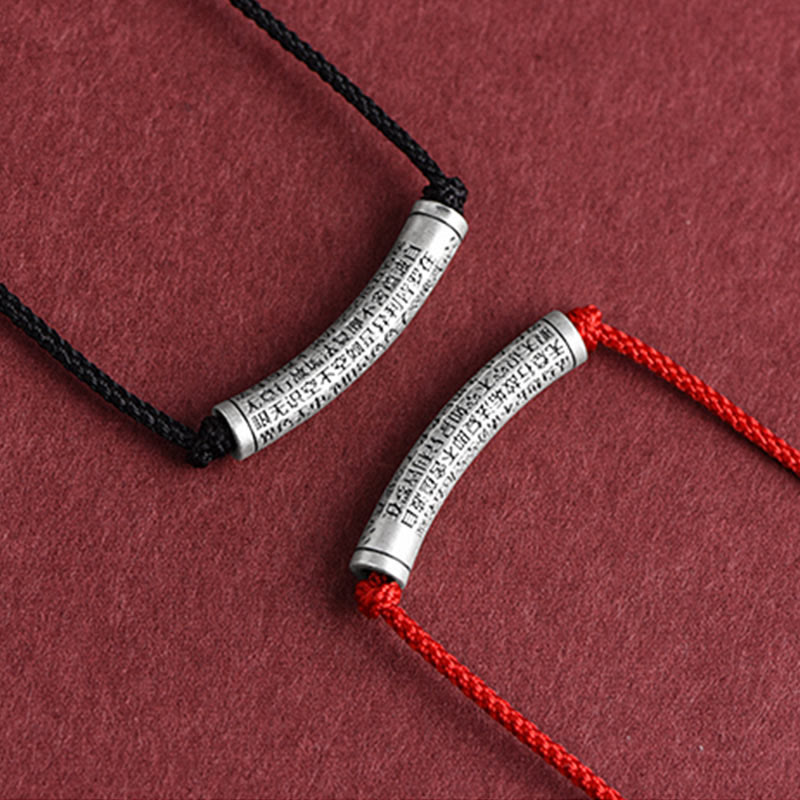 999 Sterling Silver Six True Word Heart Sutra String Necklace Pendant