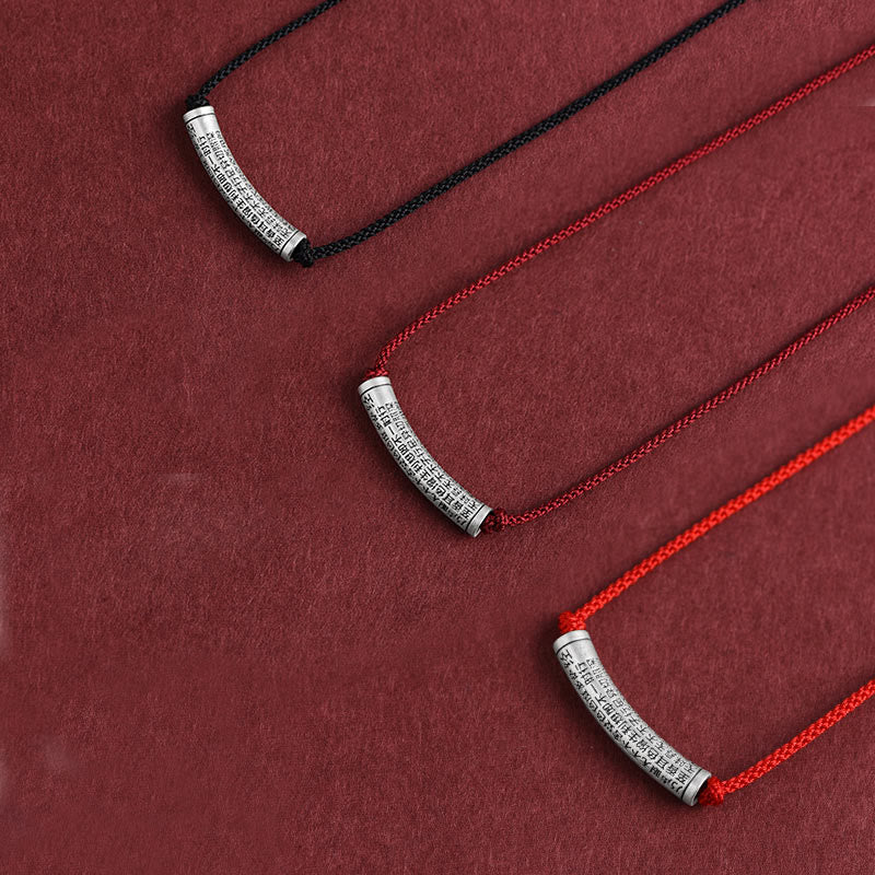 999 Sterling Silver Six True Word Heart Sutra String Necklace Pendant