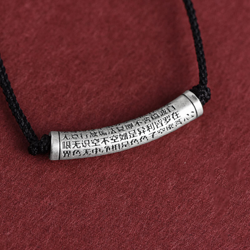 999 Sterling Silver Six True Word Heart Sutra String Necklace Pendant