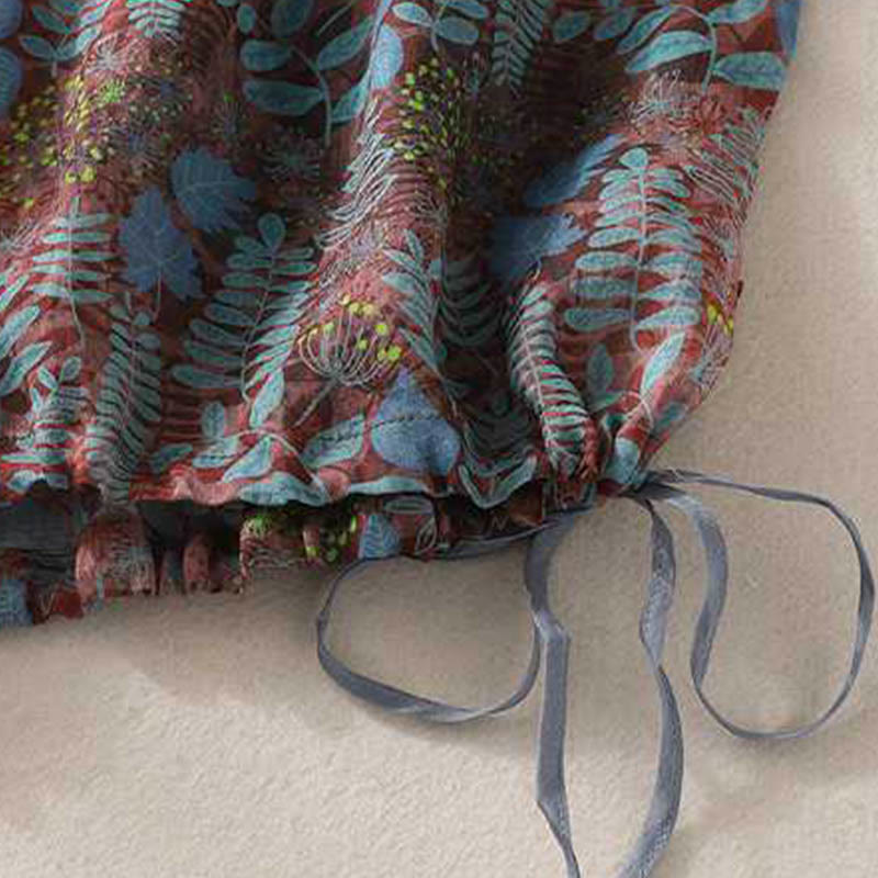 Summer Women's Blue Leaves Plants Pants With Pockets