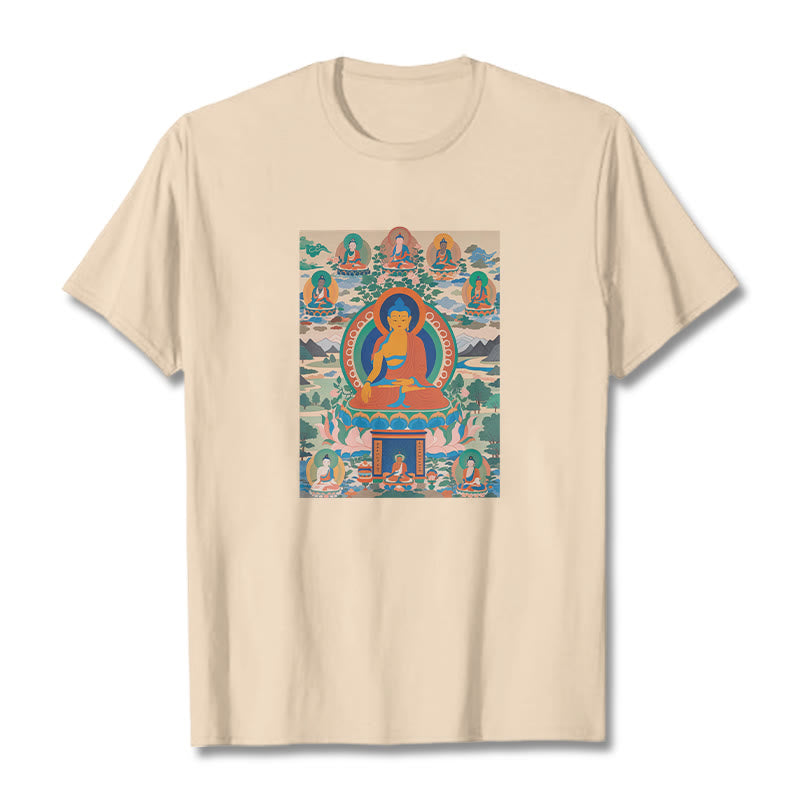 Cotton Crew Neck Medicine Buddha Sutra Sacred Art Tee