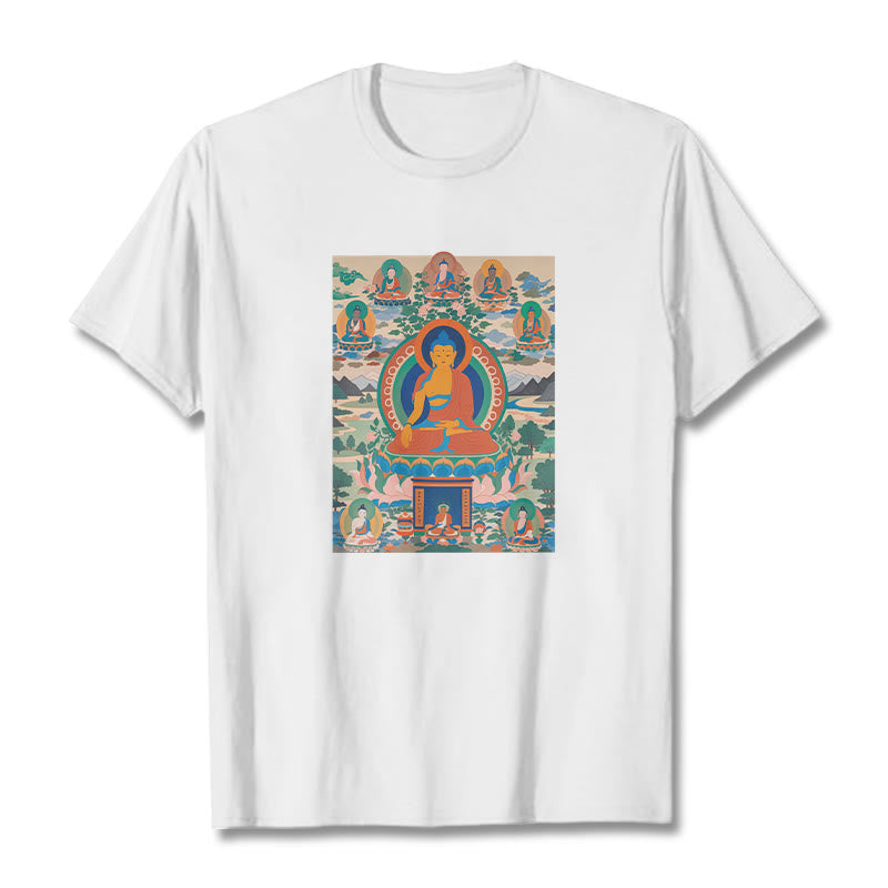 Cotton Crew Neck Medicine Buddha Sutra Sacred Art Tee