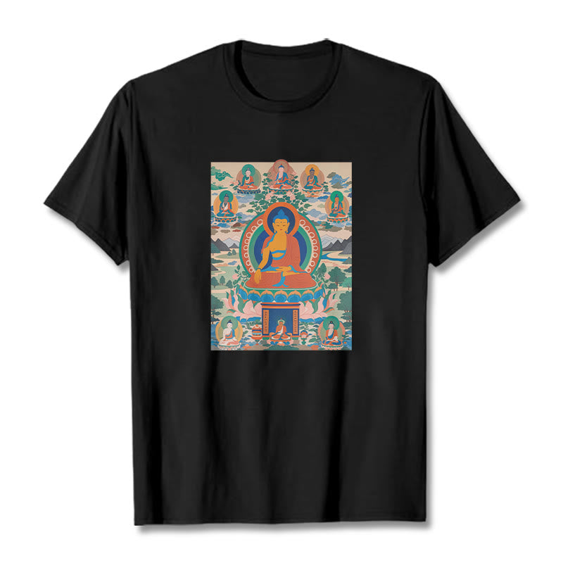 Cotton Crew Neck Medicine Buddha Sutra Sacred Art Tee