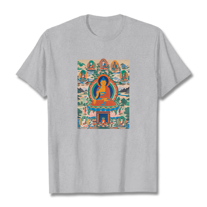 Cotton Crew Neck Medicine Buddha Sutra Sacred Art Tee