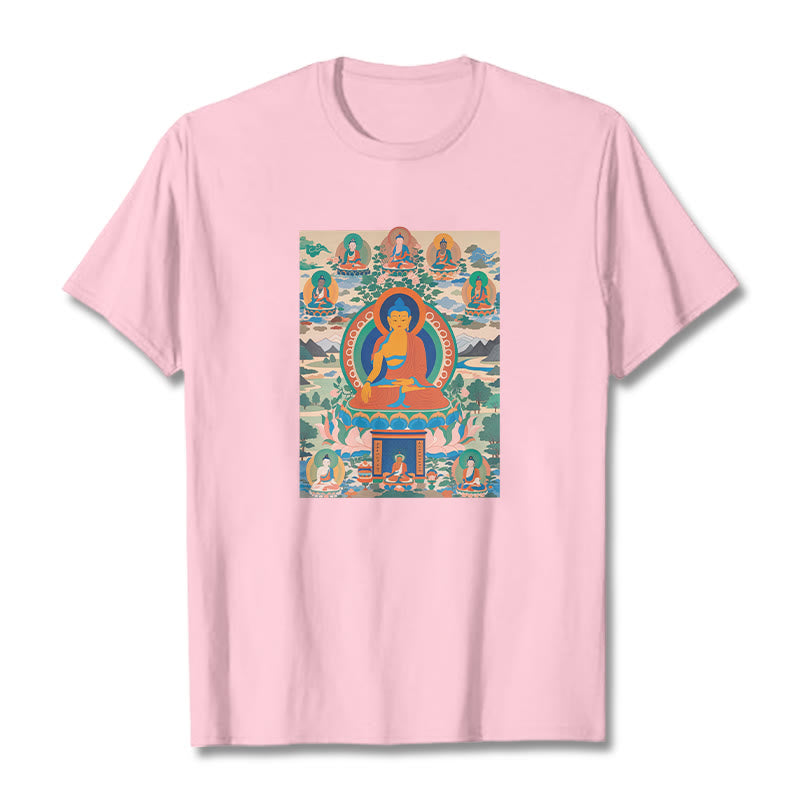 Cotton Crew Neck Medicine Buddha Sutra Sacred Art Tee