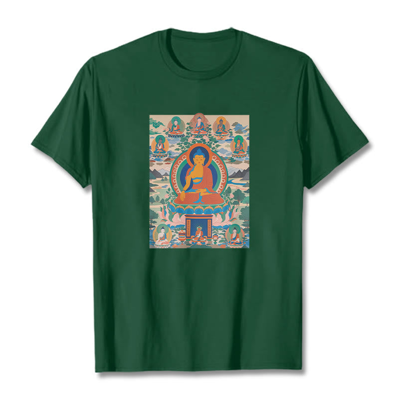 Cotton Crew Neck Medicine Buddha Sutra Sacred Art Tee