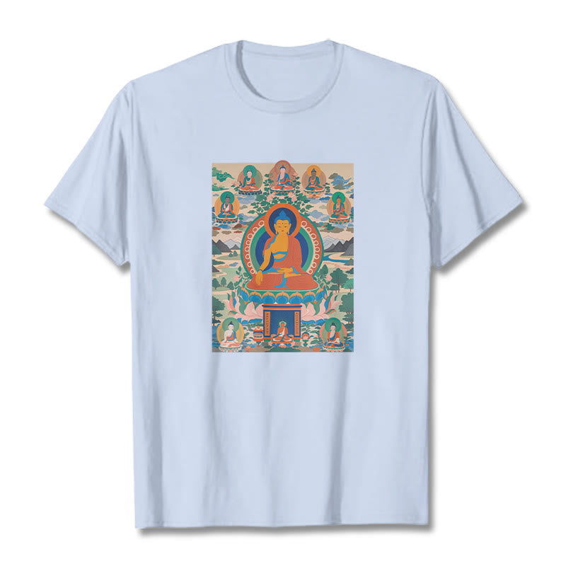 Cotton Crew Neck Medicine Buddha Sutra Sacred Art Tee