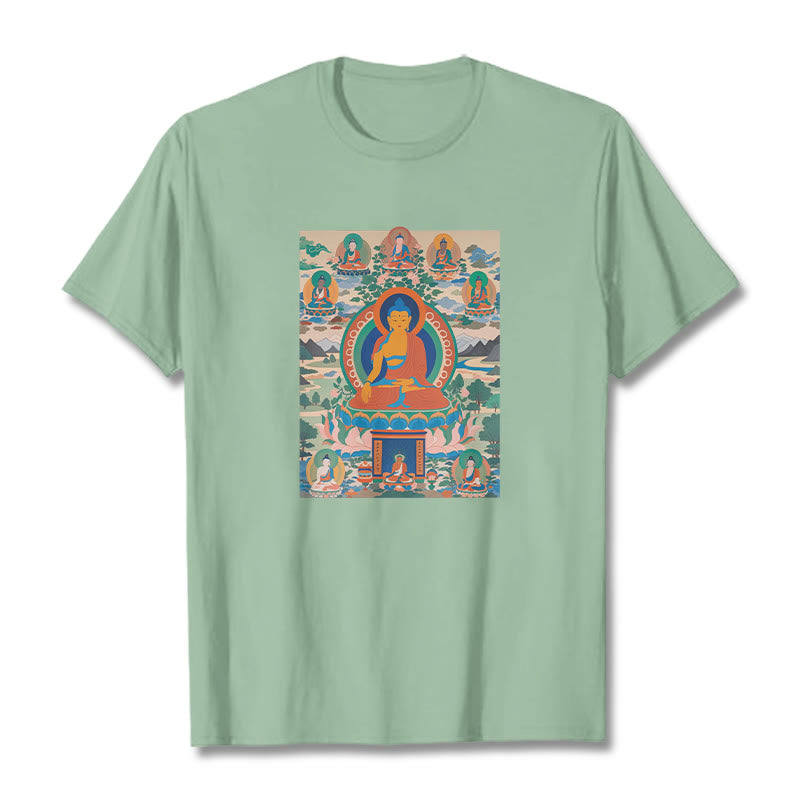 Cotton Crew Neck Medicine Buddha Sutra Sacred Art Tee
