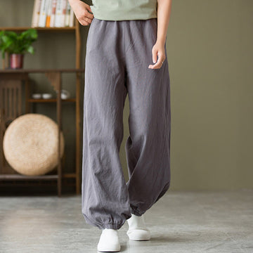 Ramie Linen Gathered-Ankle Meditation Harem Pants