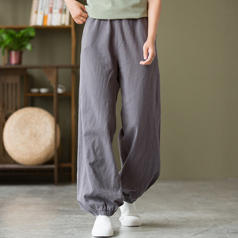 Ramie Linen Gathered-Ankle Meditation Harem Pants