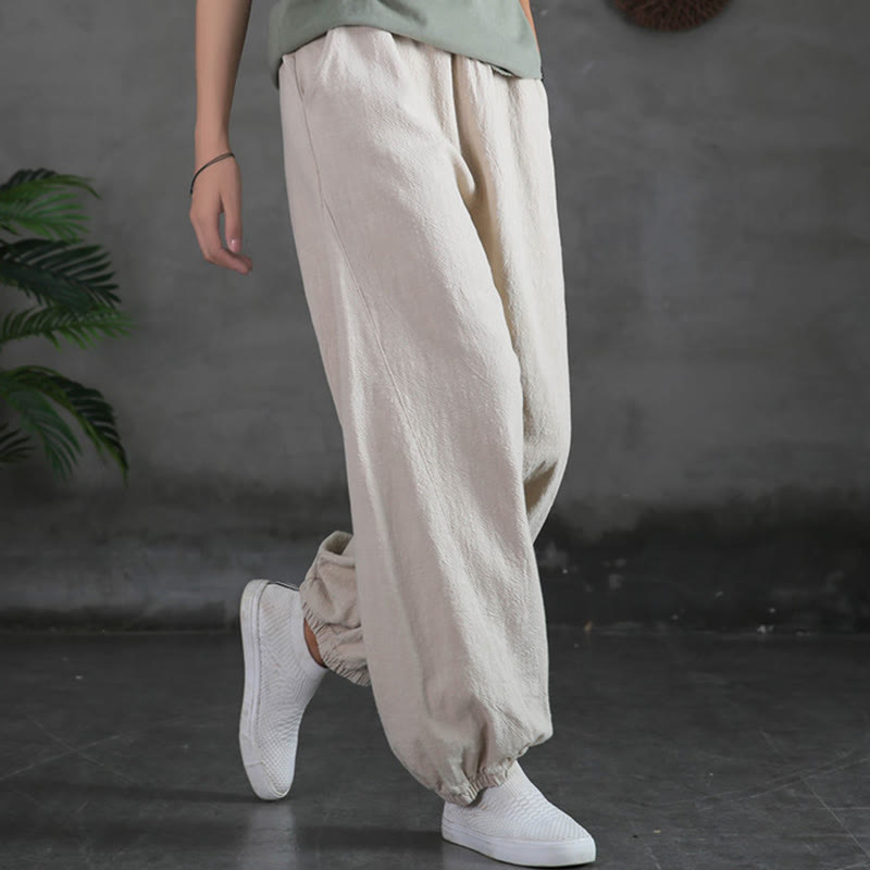 Ramie Linen Gathered-Ankle Meditation Harem Pants