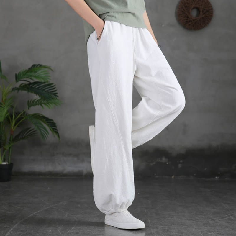 Ramie Linen Gathered-Ankle Meditation Harem Pants