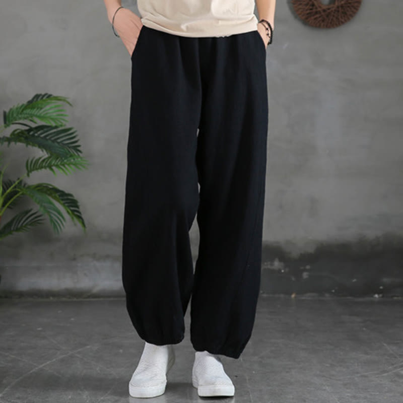 Ramie Linen Gathered-Ankle Meditation Harem Pants