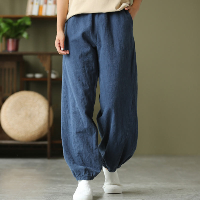 Ramie Linen Gathered-Ankle Meditation Harem Pants