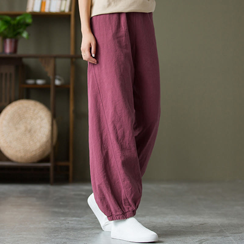 Ramie Linen Gathered-Ankle Meditation Harem Pants