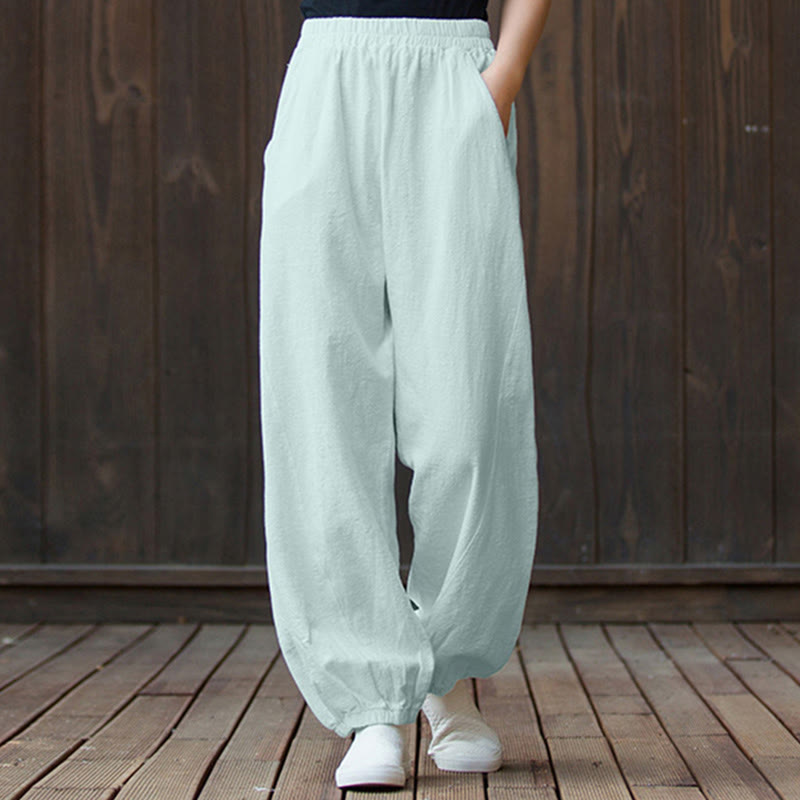 Ramie Linen Gathered-Ankle Meditation Harem Pants