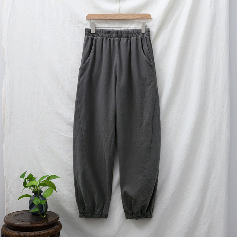 Ramie Linen Gathered-Ankle Meditation Harem Pants