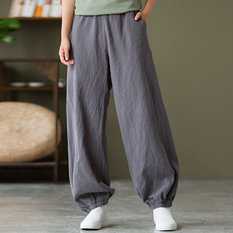 Ramie Linen Gathered-Ankle Meditation Harem Pants