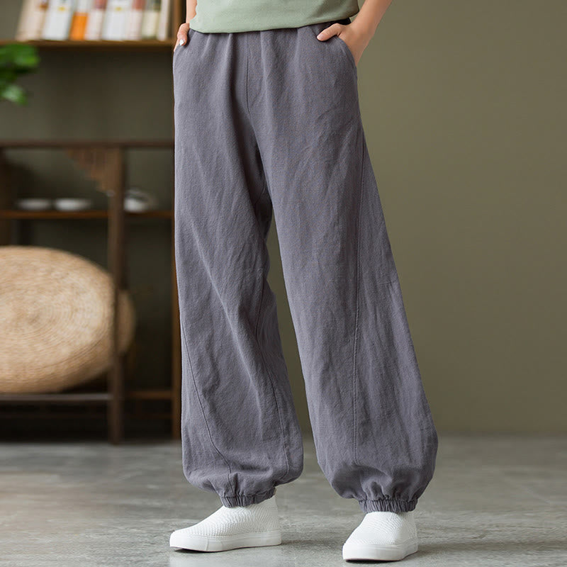 Ramie Linen Gathered-Ankle Meditation Harem Pants