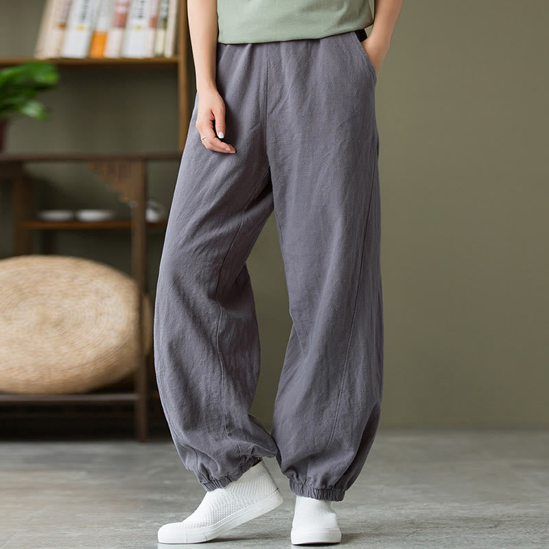 Ramie Linen Gathered-Ankle Meditation Harem Pants