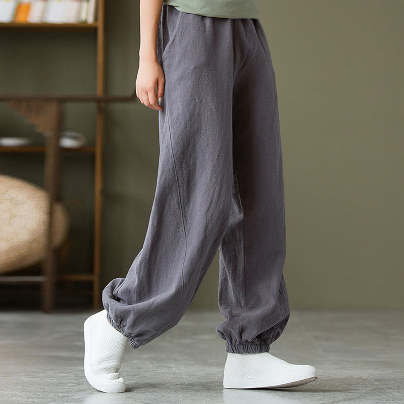 Ramie Linen Gathered-Ankle Meditation Harem Pants