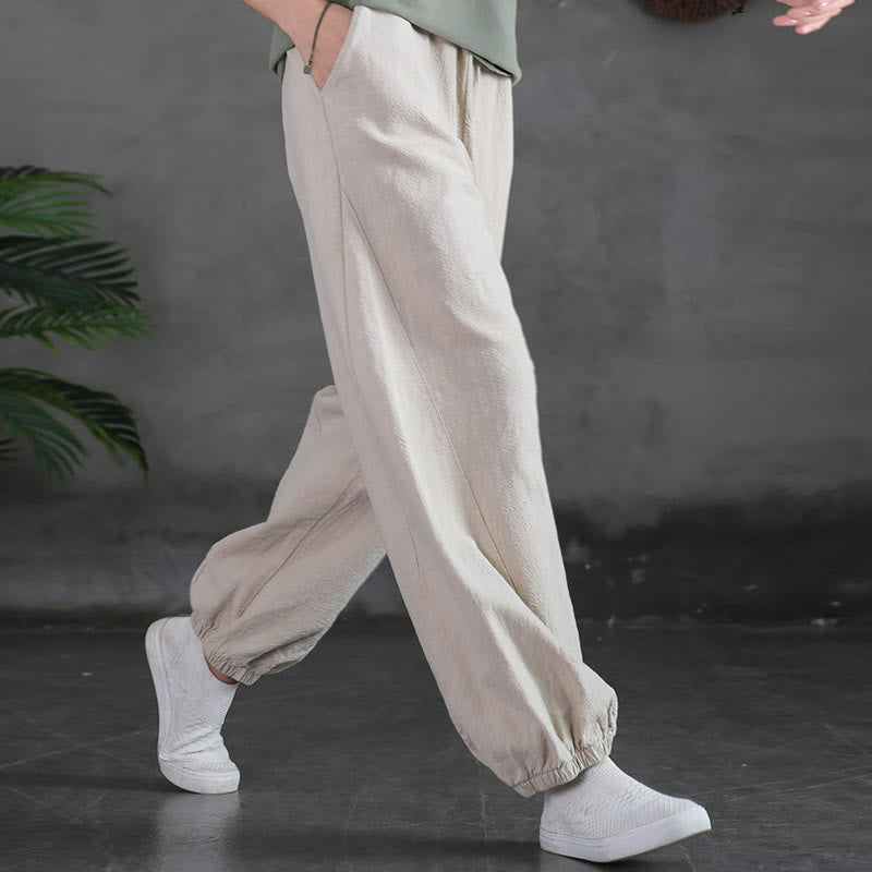 Ramie Linen Gathered-Ankle Meditation Harem Pants