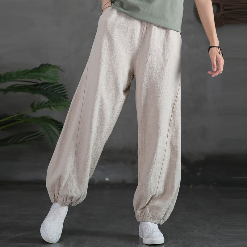 Ramie Linen Gathered-Ankle Meditation Harem Pants