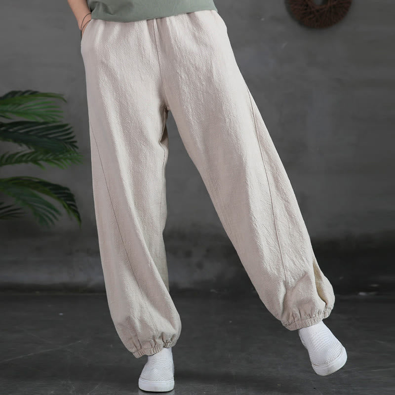 Ramie Linen Gathered-Ankle Meditation Harem Pants