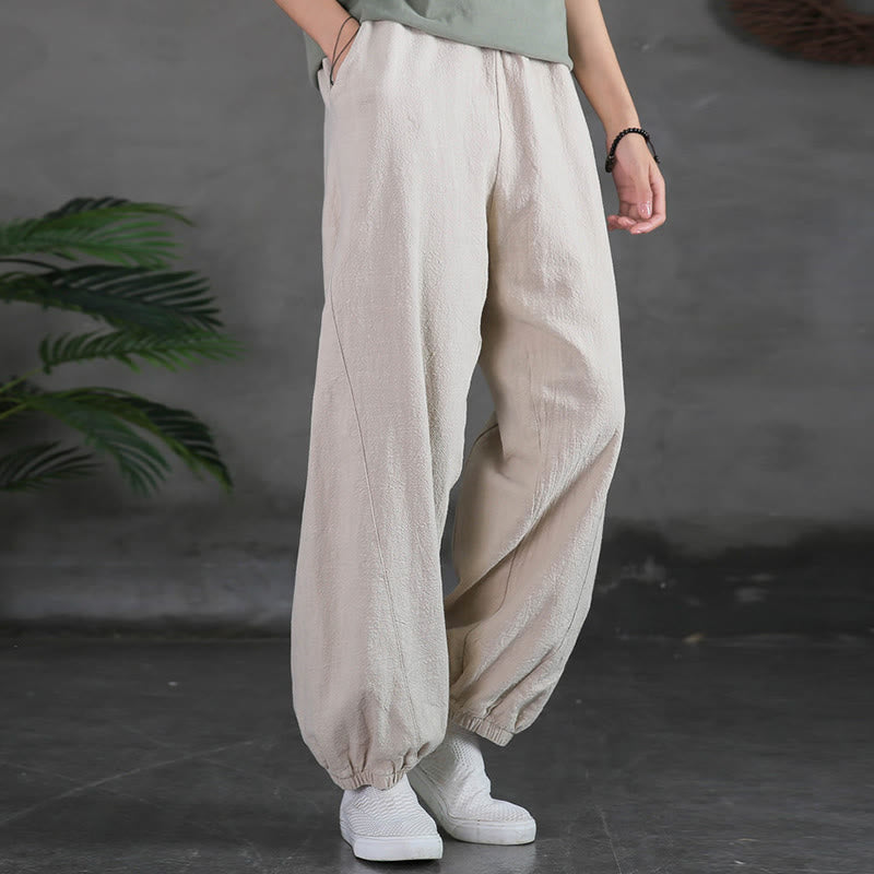 Ramie Linen Gathered-Ankle Meditation Harem Pants