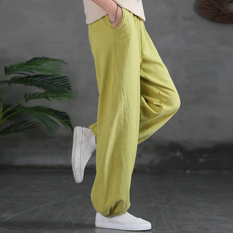 Ramie Linen Gathered-Ankle Meditation Harem Pants